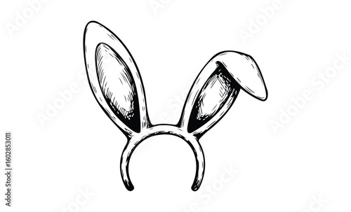 Hand-drawn bunny ear headband illustration. Vector retro hand drawn illustration.