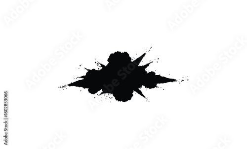 Intricate black ink splatter art design with abstract symmetrical pattern. Vector retro hand drawn illustration.