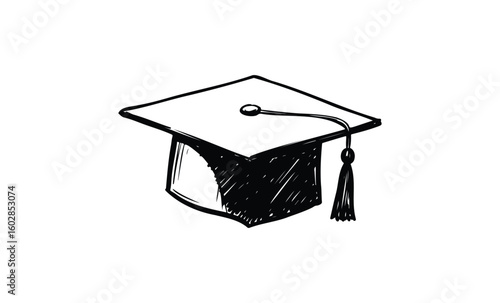 Sketch of a graduation cap with tassel on a white background. Vector retro hand drawn illustration.