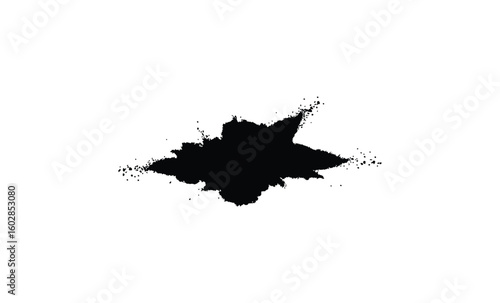 Abstract black ink splatter on white background. Vector retro hand drawn illustration.