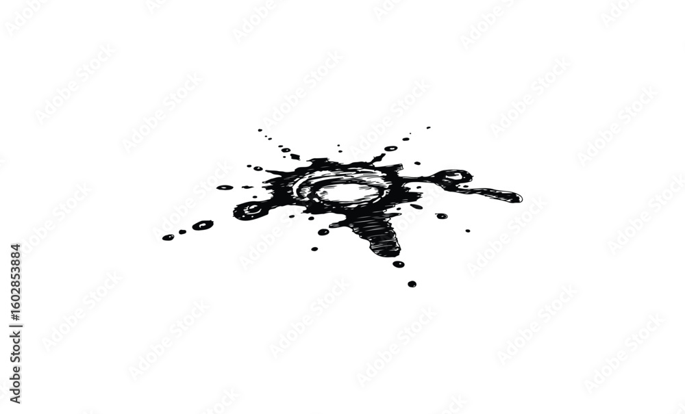 Obraz premium Abstract black ink splatter with dynamic lines on white background. Vector retro hand drawn illustration.