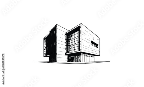 Wallpaper Mural Modern architectural sketch of a minimalist building with large windows. Vector retro hand drawn illustration. Torontodigital.ca