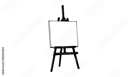 Blank canvas on easel for creative art projects. Vector retro hand drawn illustration.