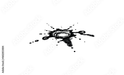 Abstract black ink splatter with dynamic lines on white background. Vector retro hand drawn illustration.