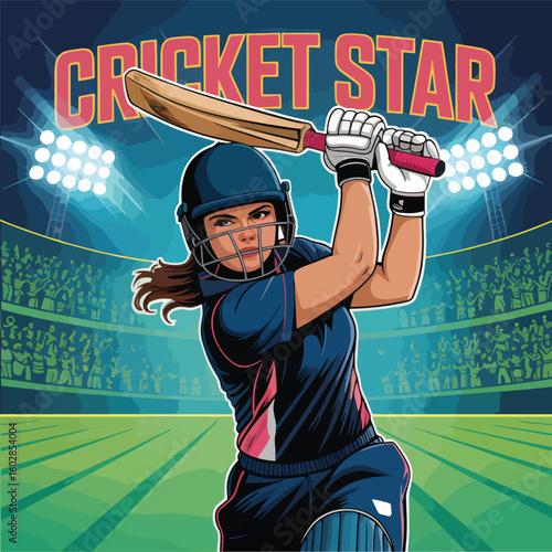 Flat Cricket star for a female cricketer vector illustration