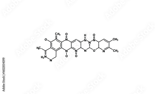Chemical structure of doxycycline antibiotic molecule. Vector retro hand drawn illustration.