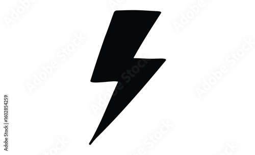Simple black lightning bolt icon on white background. Vector retro hand drawn illustration.