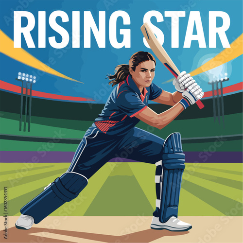 Flat Cricket star for a female cricketer vector illustration
