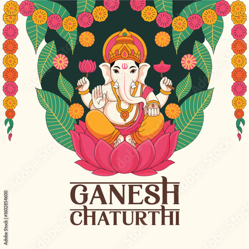 Flat background for Ganesh Chaturthi celebration vector illustration