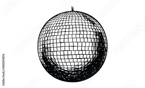 Hand-drawn disco ball sketch with crosshatch shading on white background. Vector retro hand drawn illustration.