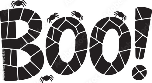 Stone Style BOO! Text with Spiders Halloween Decoration Vector Graphic Design