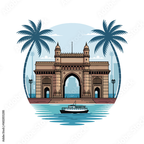 Flat Gateway of India, Mumbai vector illustration