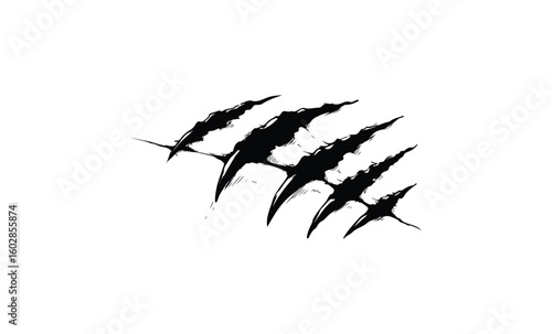 Abstract black claw marks on white background minimalist design. Vector retro hand drawn illustration.