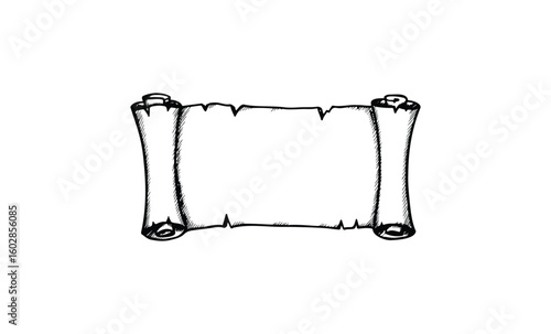 Blank vintage scroll illustration with hand-drawn details. Vector retro hand drawn illustration.