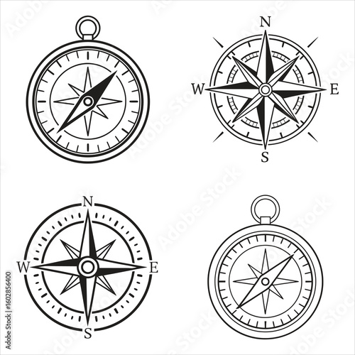 Nautical Navigation Compasses in Detailed Vector Art A Collection of Directional Tools for Explorers and Adventure Seekers