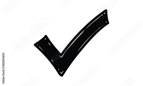 Black and white checkmark symbol in minimalist style. Vector retro hand drawn illustration.
