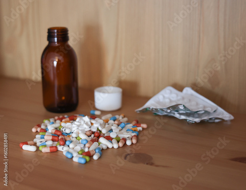 pills and tablets with bottle and blister pack