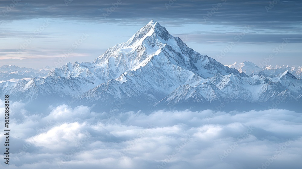 Obraz premium Snowy mountain peak amidst soft, fluffy clouds
