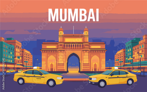 Flat Mumbai illustration city vector illustration