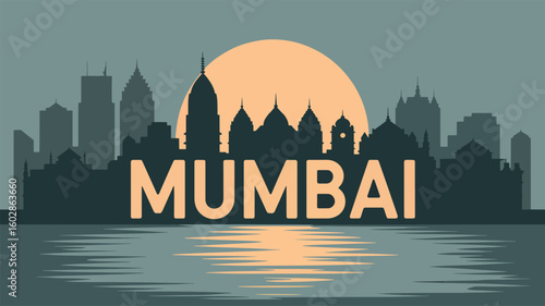 Flat Mumbai skyline vector illustration
