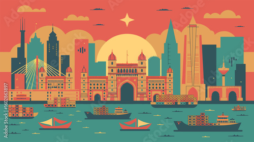 Flat Mumbai skyline vector illustration