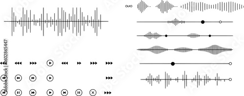 Audio waveform and playback controls icons sound music