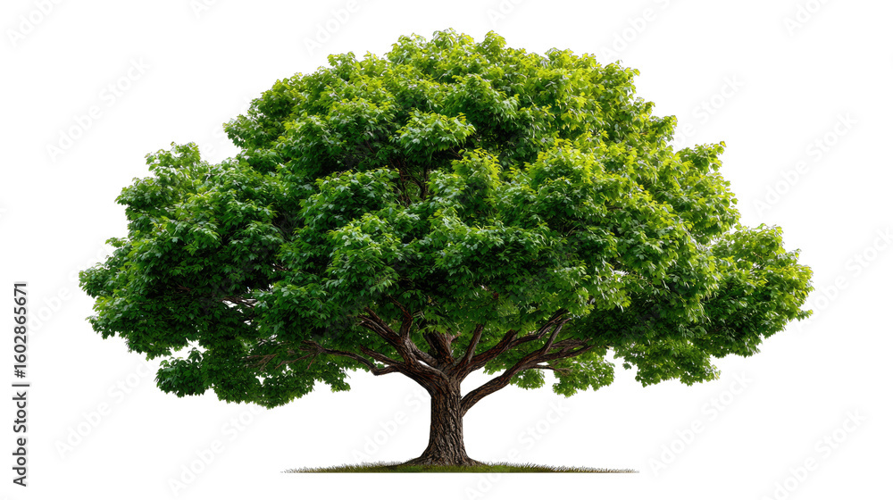 Obraz premium Solitary Oak Tree: A majestic oak tree stands tall and proud, its lush green crown reaching towards the sky, symbolizing strength and resilience in this vibrant natural setting.