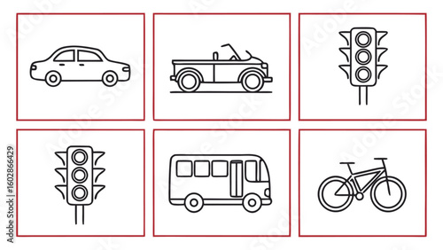 Transportation and Vehicles Icon Set in Asphalt Gray for Mobility, Logistics, and Urban Travel