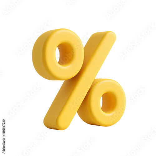 yellow percent sign icon. cartoon plastic style minimal. 3d isolated on transparent background 

