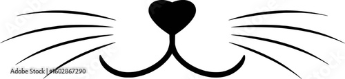 Black cat nose whiskers heart shape vector symbol