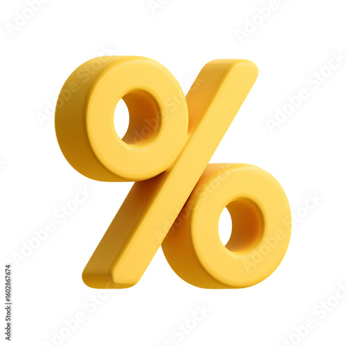 yellow percent sign icon. cartoon plastic style minimal. 3d isolated on transparent background 
