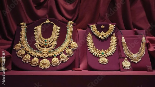 Gold jewelry on display
