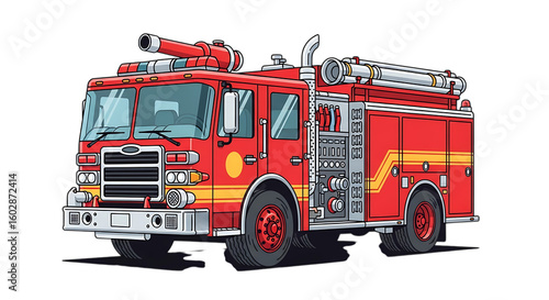 Red fire truck vehicle emergency services isolated on transparent background