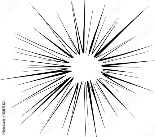 Black starburst explosion burst lines radiating outwards from center abstract