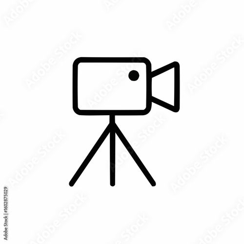 Schematic tripod with a camera on top. Minimalist design, black lines