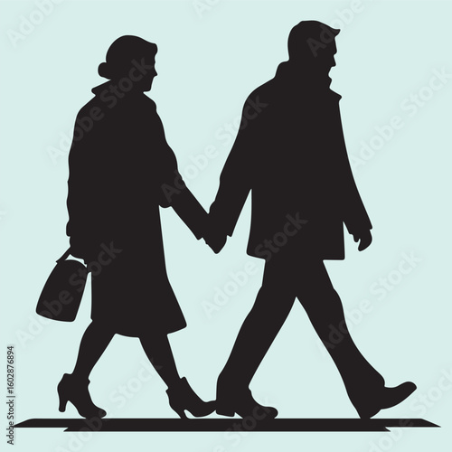 Old Couple Crossing Street Silhouette Illustration