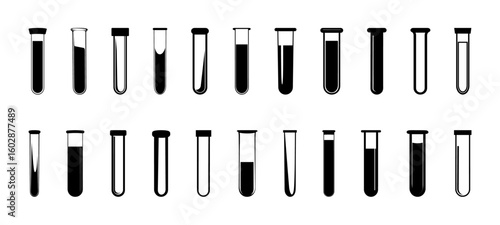 collection of glass test tubes filled with varying levels of dark liquid