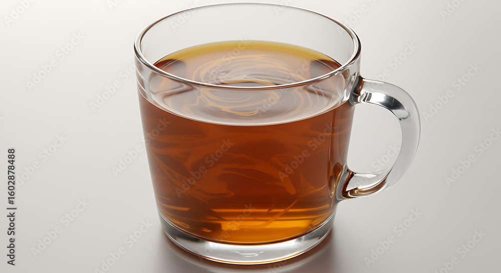 A clear mug of hot buttered rum with a swirl of melted butter and spices, isolated on a clean white surface A clear mug of hot buttered rum with a swirl of melted butter and spices, isolated on a clean white surface