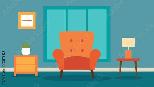 Cozy living room scene with an orange armchair and side tables