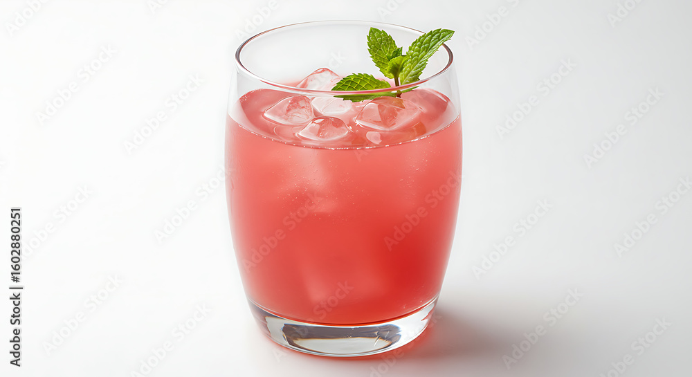 custom made wallpaper toronto digitalA glass of rhubarb punch with ice cubes and mint garnish in a curved tumbler, vibrant pink color, isolated on white background