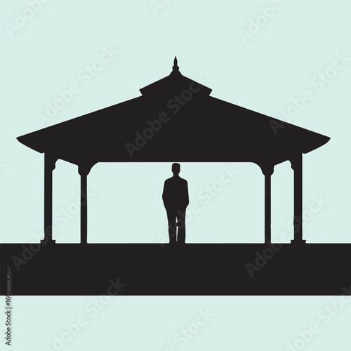 People in the Gazebo Silhouette Vector Art