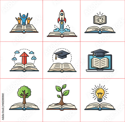 Unlock your potential with education icons showcasing growth, ideas, and academic success