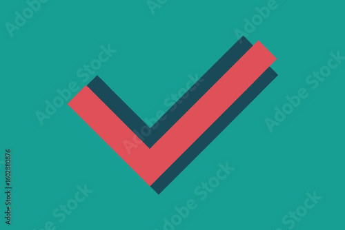 Modern checkmark symbol design representing approval or confirmation in teal and red