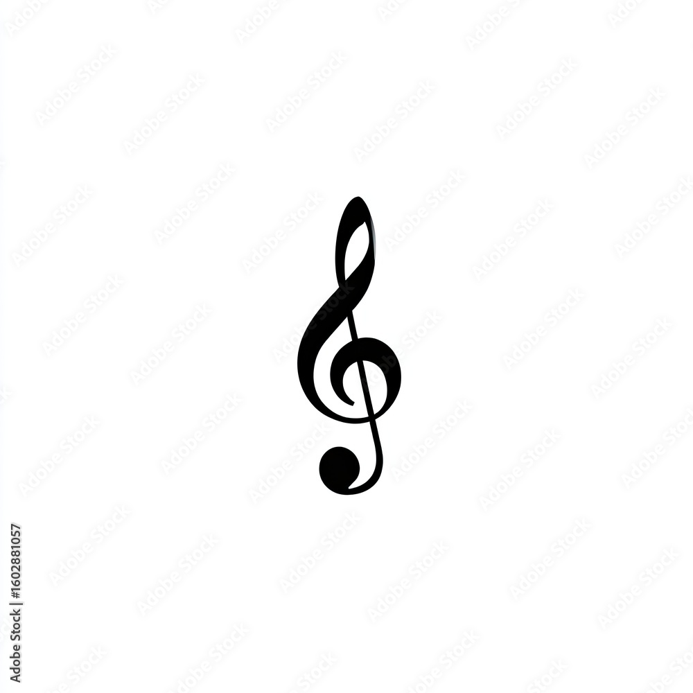 Fototapeta premium A simple, black treble clef symbol on a white background, representing musical notation and harmony. It is a classic and elegant design