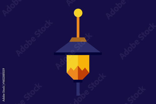 Simple vector illustration of a lantern in a dark blue night sky