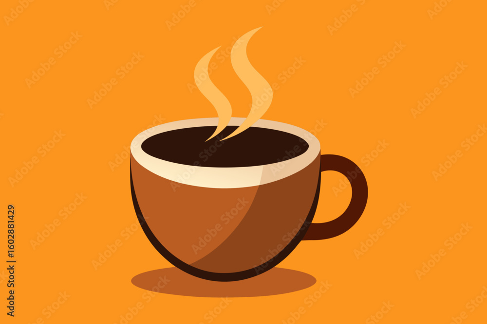 Obraz premium Simple illustrated coffee cup with steam rising on a warm orange background