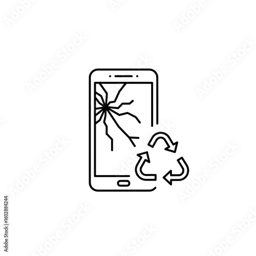 Broken smartphone with recycle symbol for electronic waste  