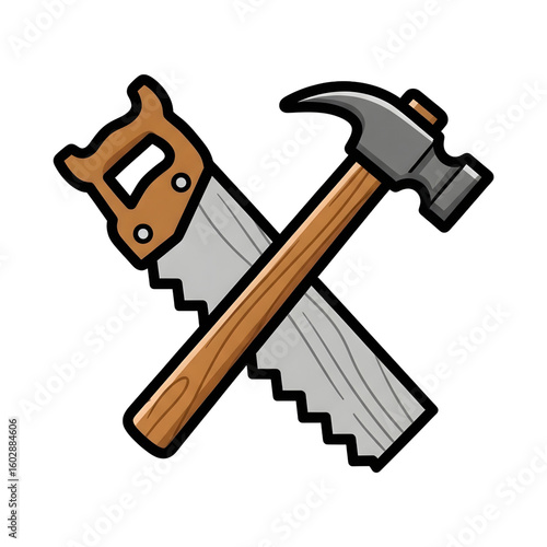 Crossed hammer and saw design for construction industry