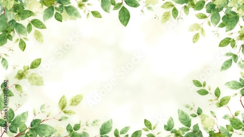 Wallpaper Mural Fresh green foliage arrangement with a soft, airy feel creates a beautiful natural frame around a calming and minimalist bright background Torontodigital.ca