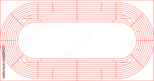 Red racing track lanes oval shape athletic competition course vector